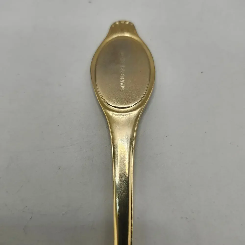 Asian Souvenir Spoon Gold Tone Enamel Traditional Woman 18/10 Stainless 6 Inch